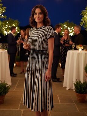Maeve by Anthropologie Black and White Patterned Knit Midi Dress sz XS